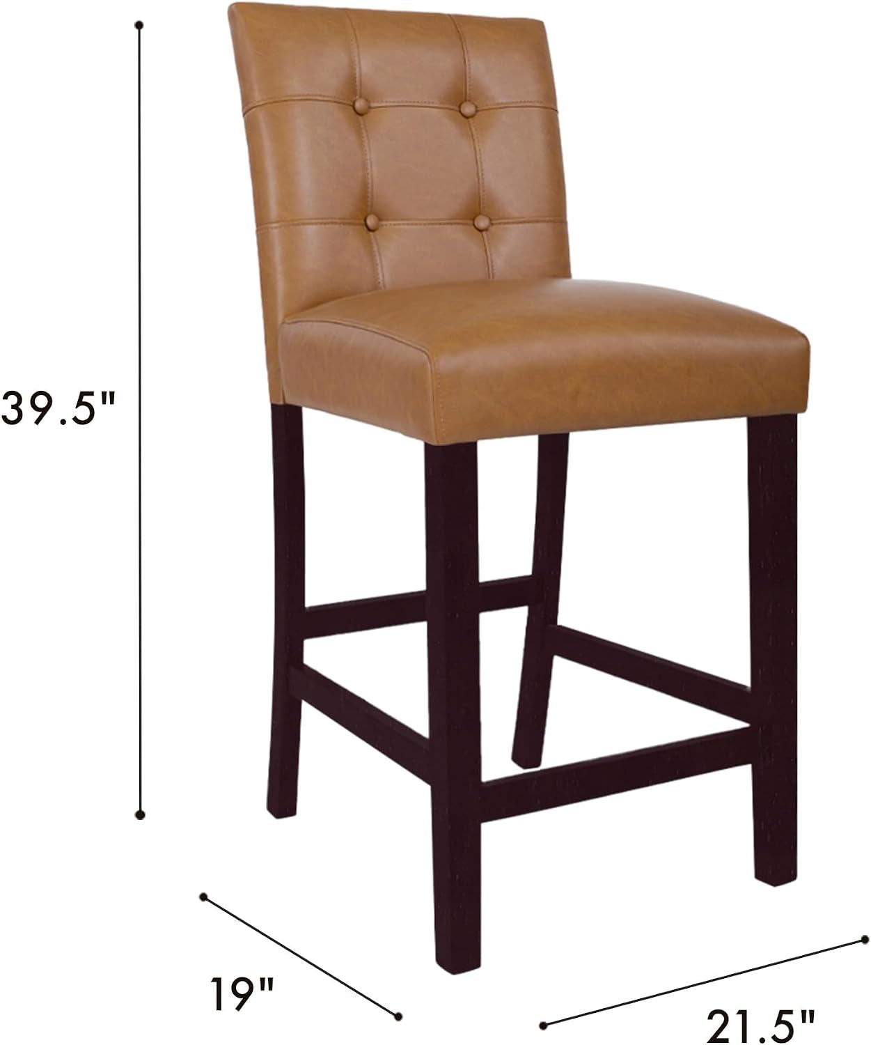Button Tufted Counter Stool, 24-Inch, Carmel Faux Leather (Set of 2)