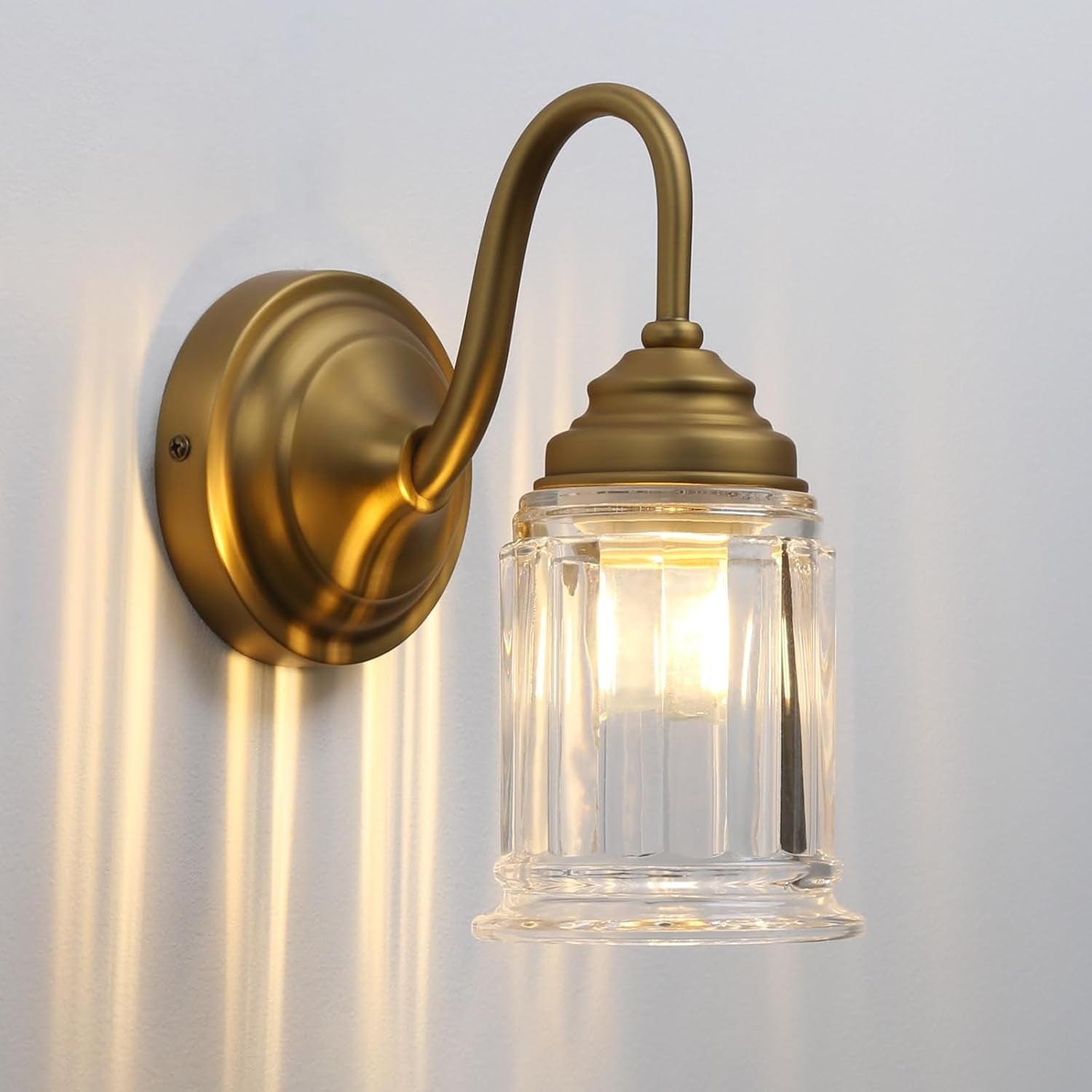 Vintage Wall Sconce with Clear Bell-Shaped Glass Shade Antique Gold Bathroom Sconce Wall Mount Light for Livingroom Bedroom,Hardwired,E26 Base