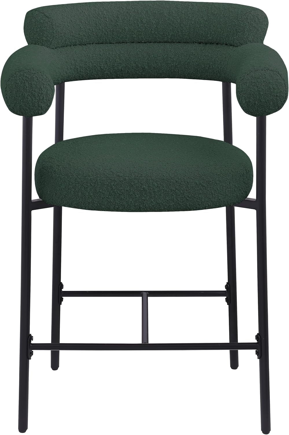 Meridian Furniture 986Green-C Blake Collection Modern | Contemporary Counter Stool with Rich Green Boucle Fabric, Matte Black Iron Metal Frame, 26" W X 23.5" D X 38" H, Green, Set of 2