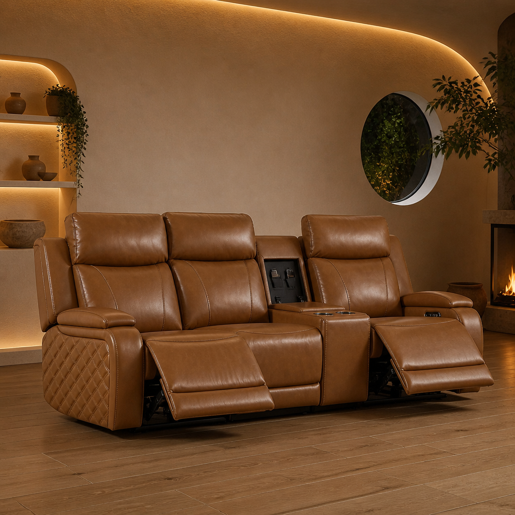 Top Grain Leather Brown Recliner Sofa hero image 1