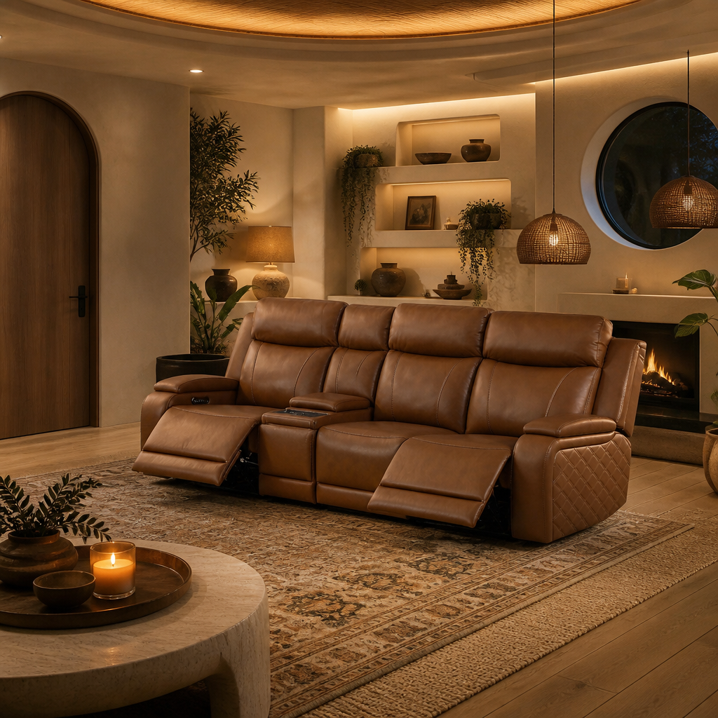 Top Grain Leather Brown Recliner Sofa lifestyle image 4