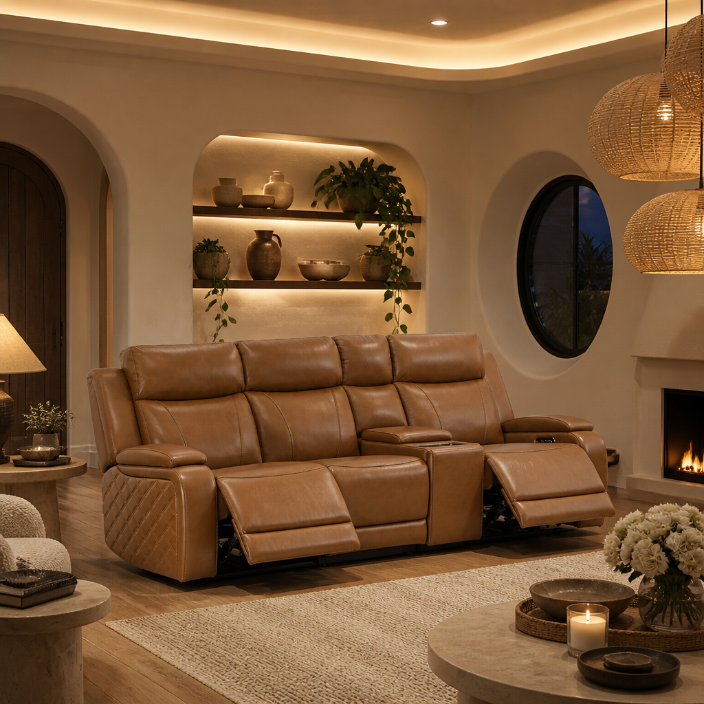 Top Grain Leather Brown Recliner Sofa lifestyle image 5
