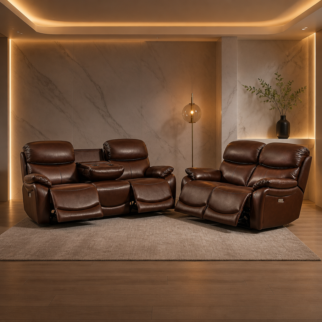 Top Grain Leather Brown Recliner Sofa II hero image 1