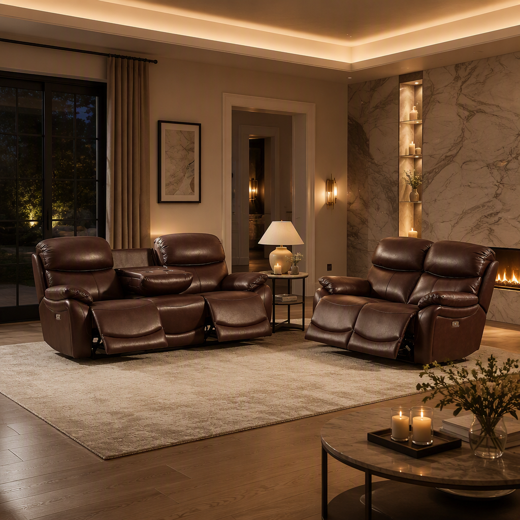 Top Grain Leather Brown Recliner Sofa II lifestyle image 2