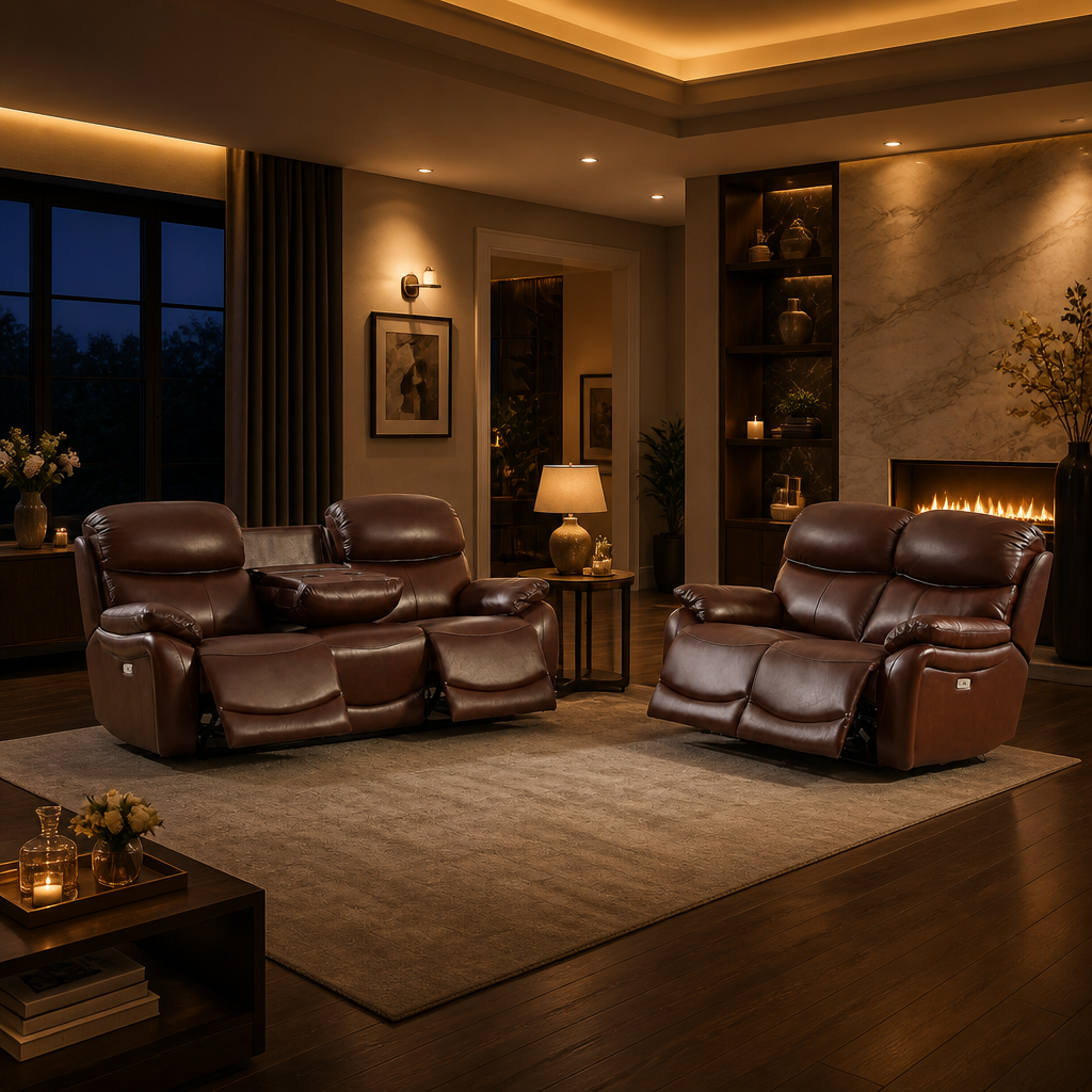 Top Grain Leather Brown Recliner Sofa II lifestyle image 3
