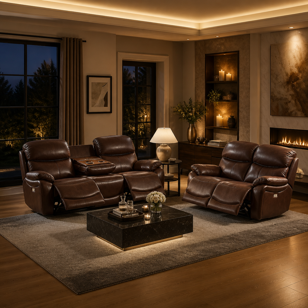 Top Grain Leather Brown Recliner Sofa II lifestyle image 4