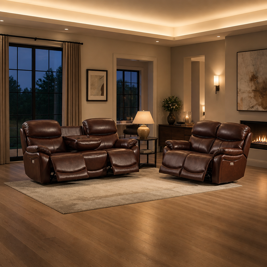 Top Grain Leather Brown Recliner Sofa II lifestyle image 5