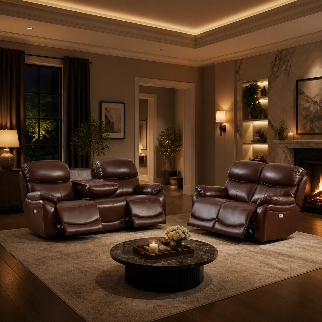 Top Grain Leather Brown Recliner Sofa II lifestyle image 6