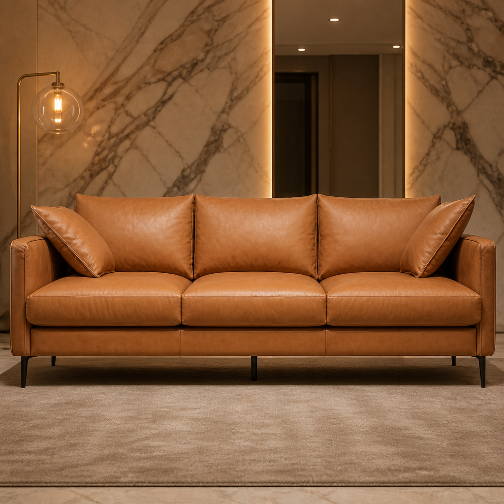 Valencia Mid-Century Leather Sofa — lifestyle image 1
