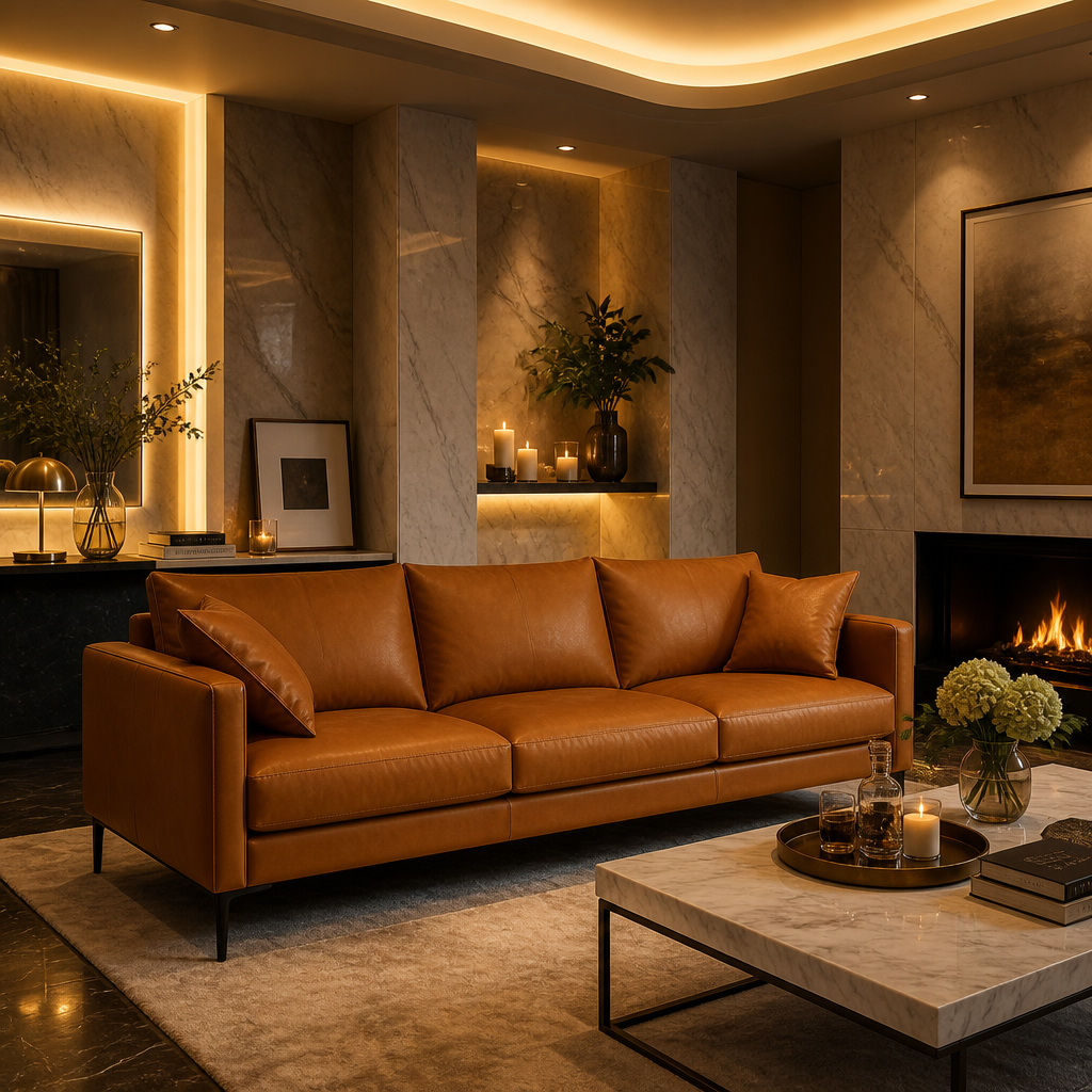 Valencia Mid-Century Leather Sofa — lifestyle image 2