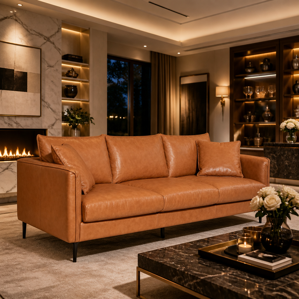 Valencia Mid-Century Leather Sofa — lifestyle image 3
