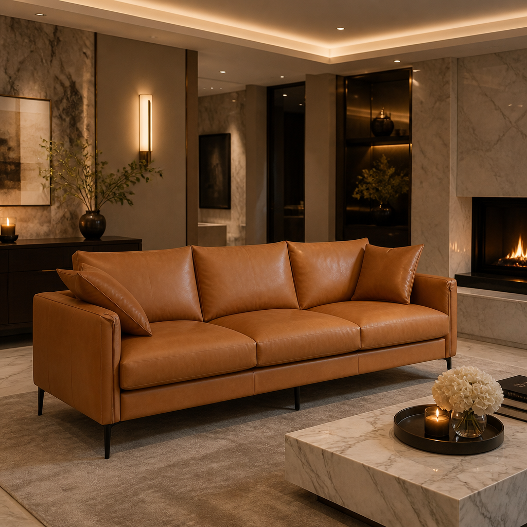 Valencia Mid-Century Leather Sofa — lifestyle image 6