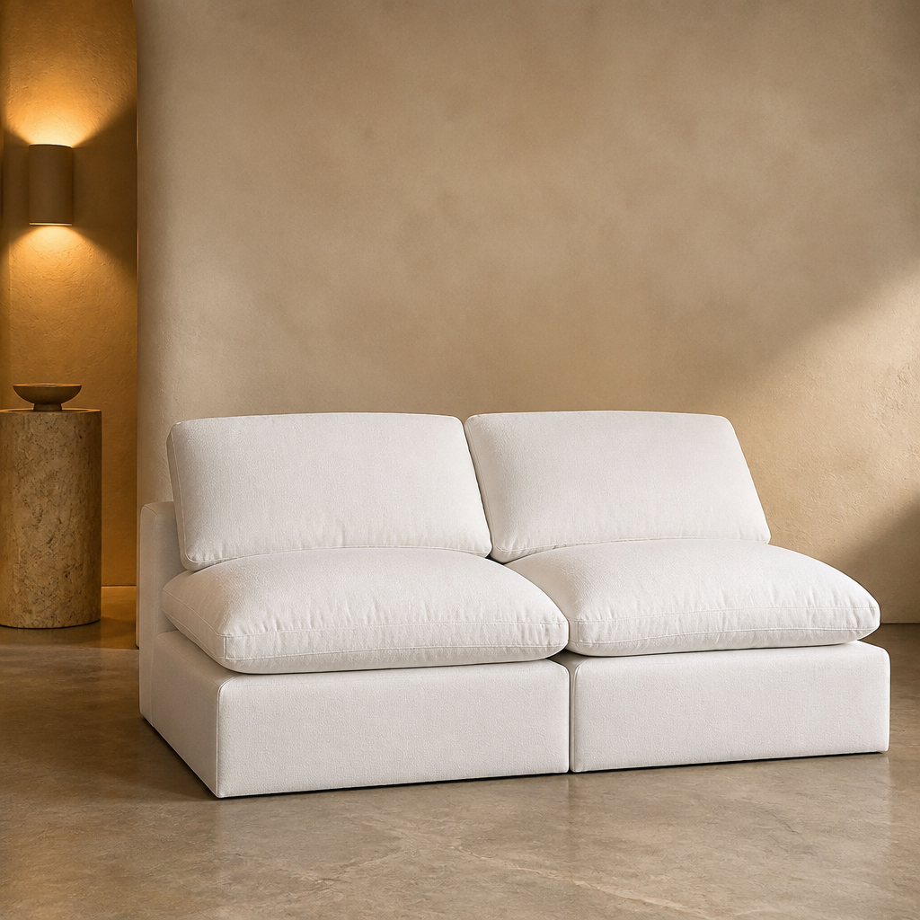 White Modern Linen Sectional Sofa lifestyle image 1