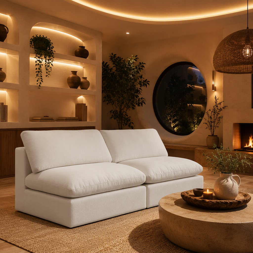 White Modern Linen Sectional Sofa lifestyle image 2