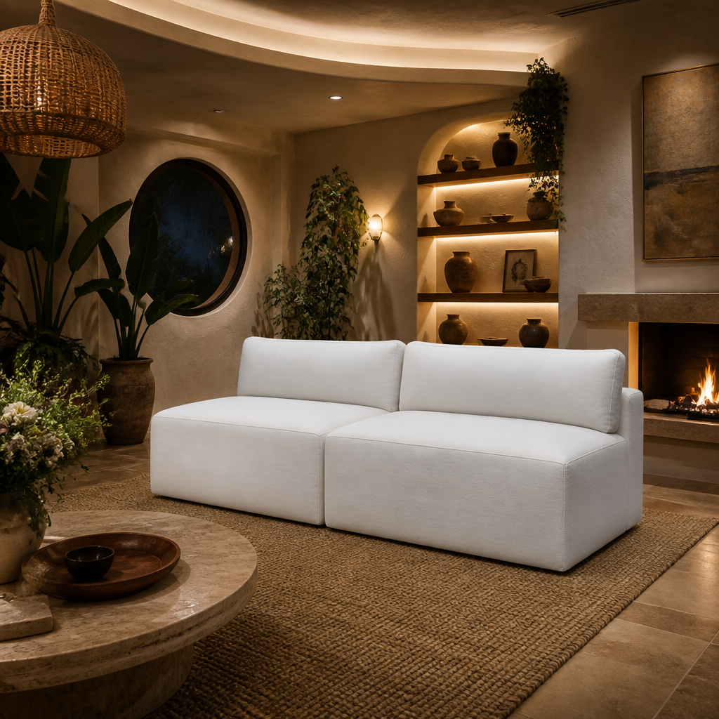 White Modern Linen Sectional Sofa lifestyle image 3