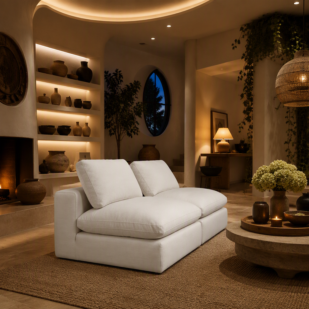 White Modern Linen Sectional Sofa lifestyle image 4