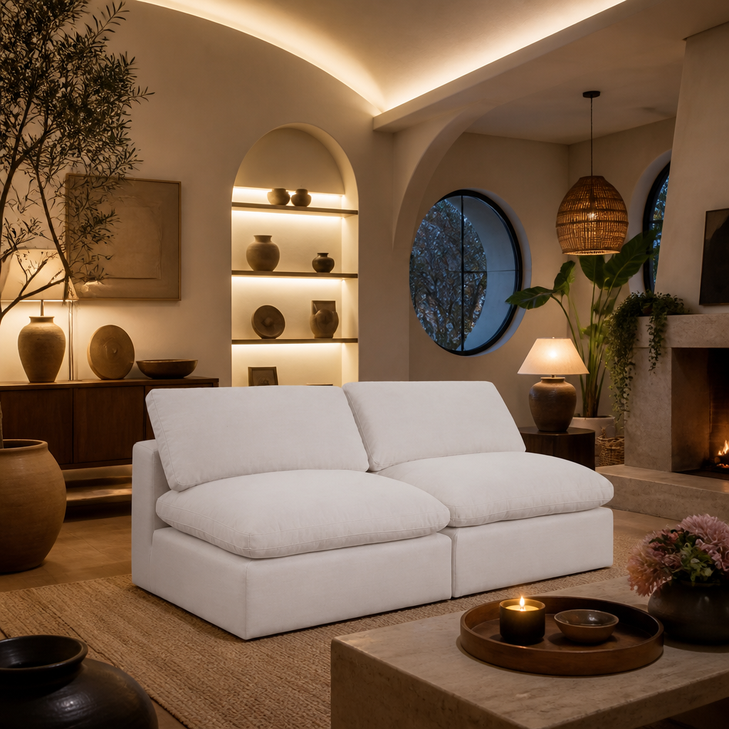 White Modern Linen Sectional Sofa lifestyle image 6