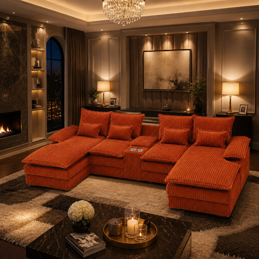 U-Shaped Corduroy Sofa lifestyle image 2