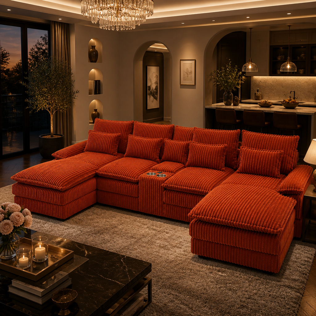 U-Shaped Corduroy Sofa lifestyle image 5