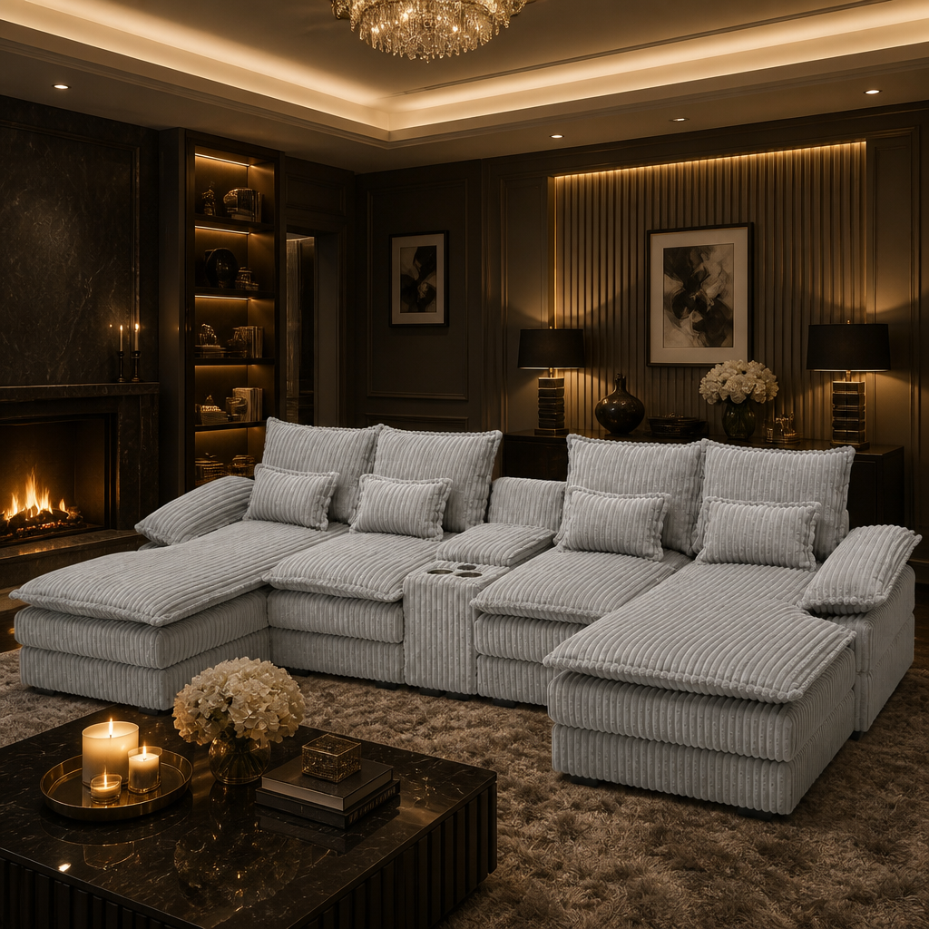 U-Shaped Corduroy Sofa lifestyle image 7