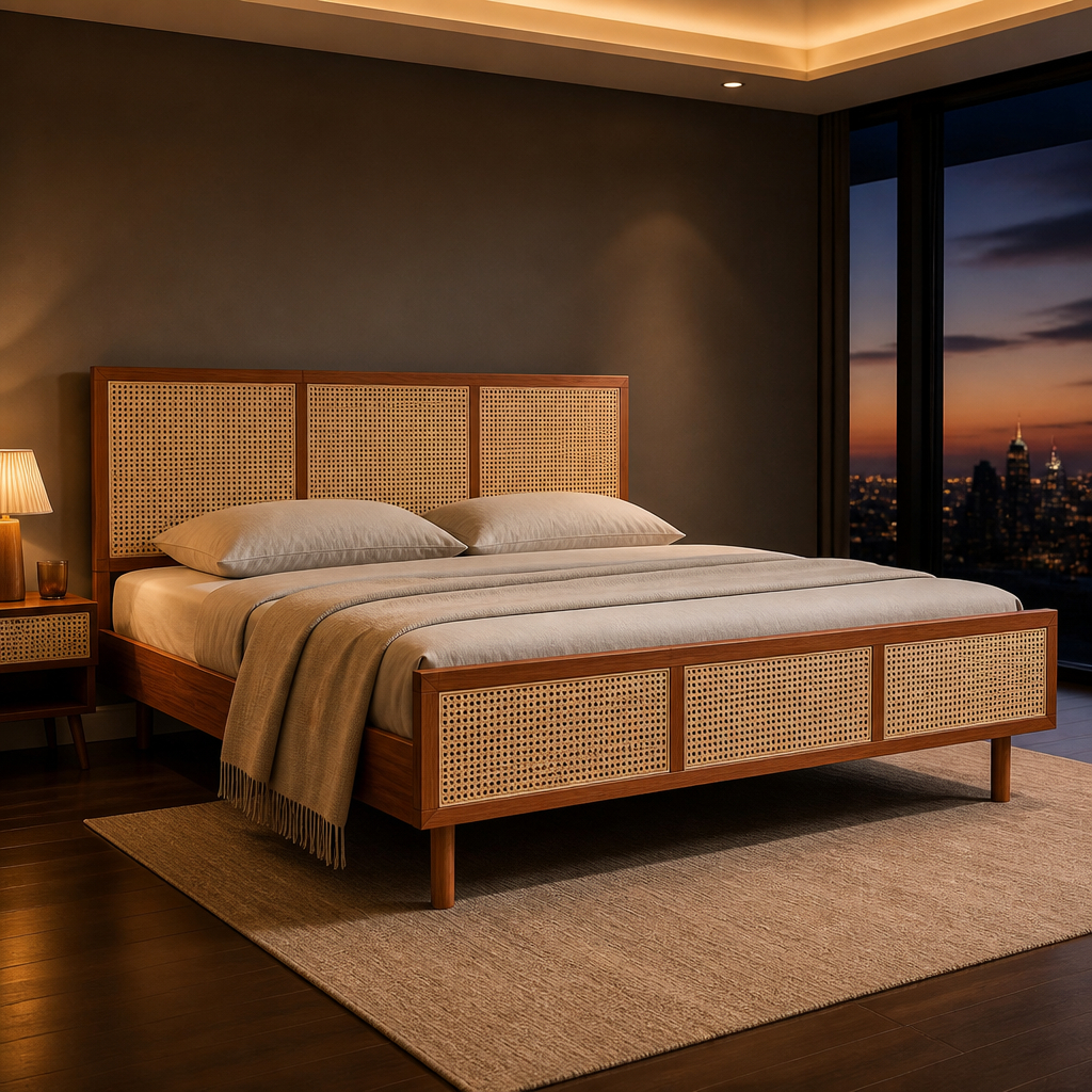 Signature Mid-Century Acacia Bed Frame — hero image 1