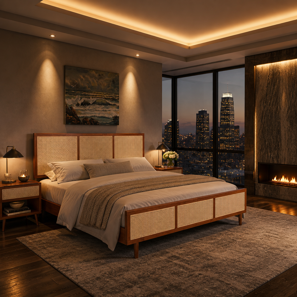 Signature Mid-Century Acacia Bed Frame — lifestyle image 2