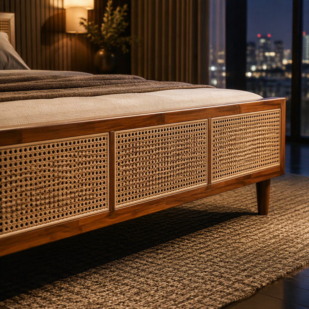 Signature Mid-Century Acacia Bed Frame — lifestyle image 4