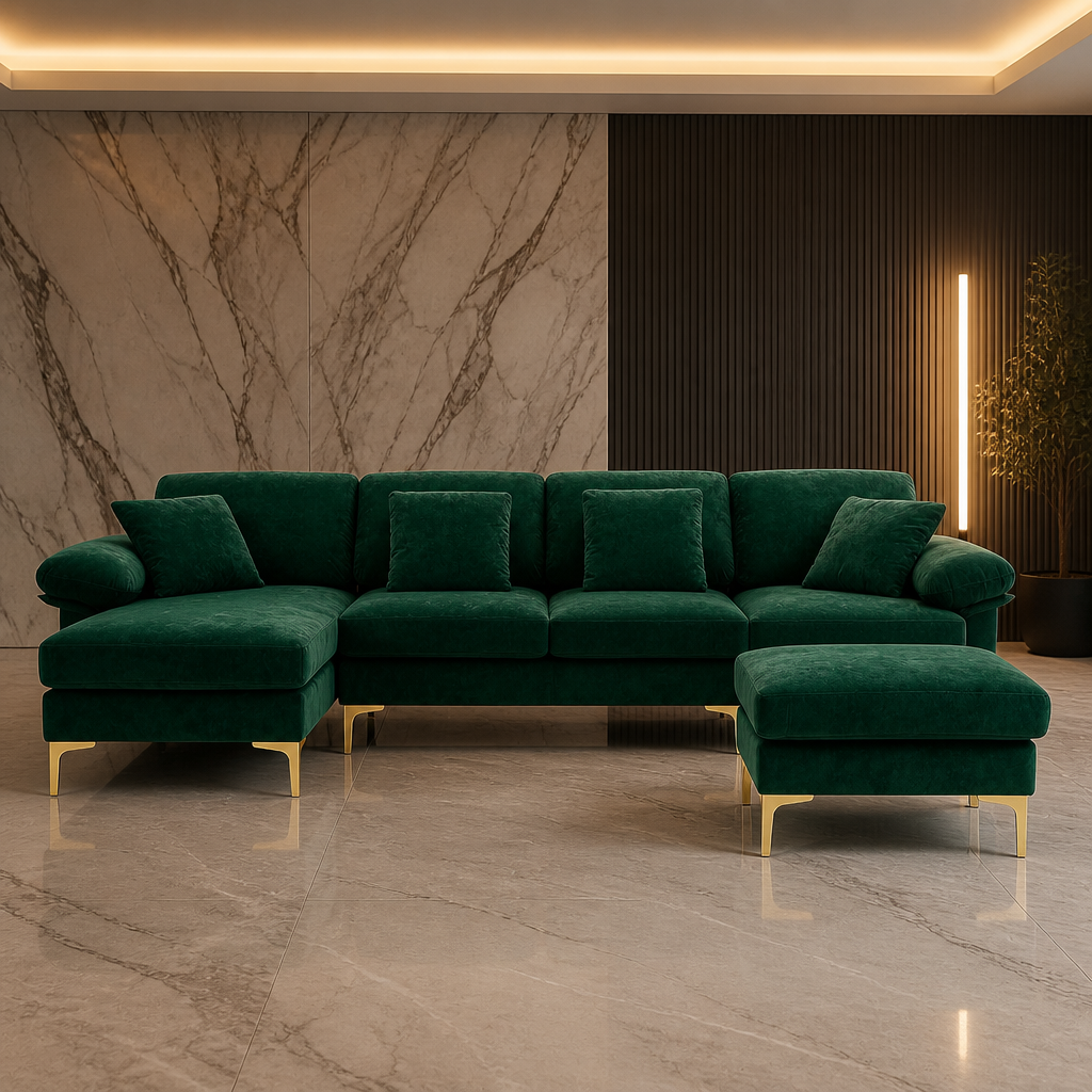 U-Shaped Velvet Sectional Sofa lifestyle image 1