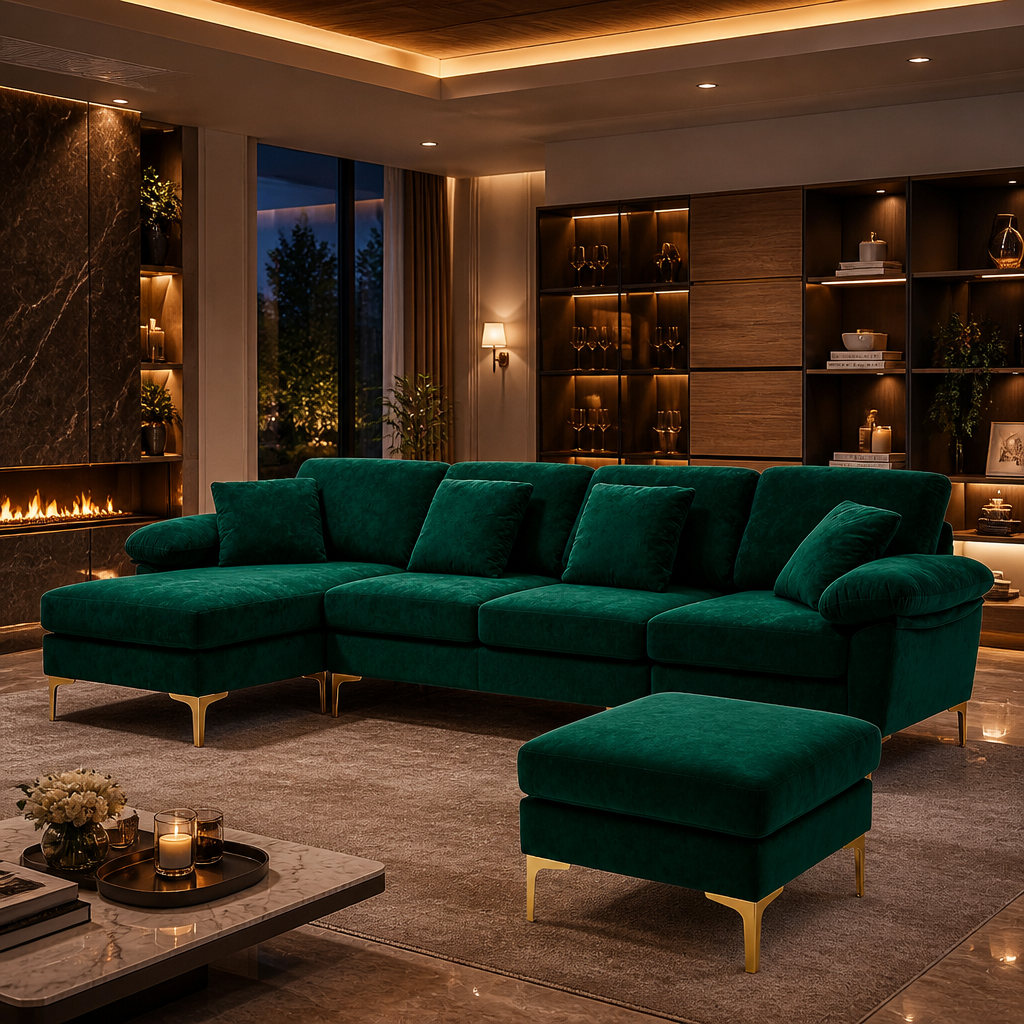 U-Shaped Velvet Sectional Sofa lifestyle image 2