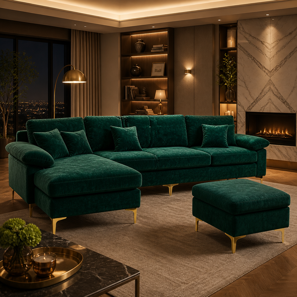 U-Shaped Velvet Sectional Sofa lifestyle image 4