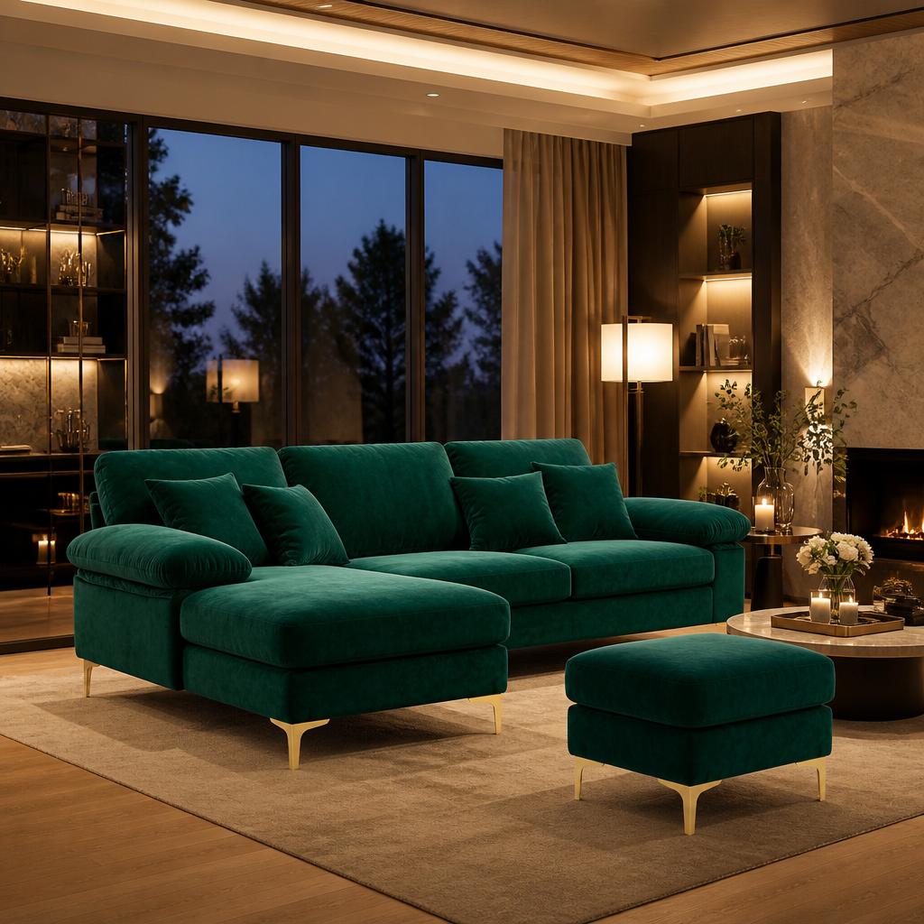 U-Shaped Velvet Sectional Sofa lifestyle image 5