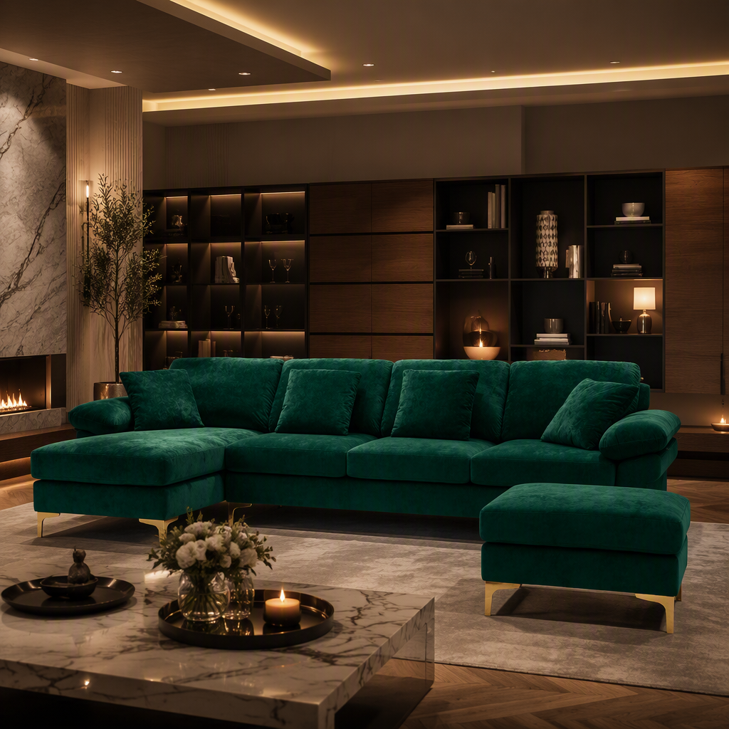 U-Shaped Velvet Sectional Sofa lifestyle image 6