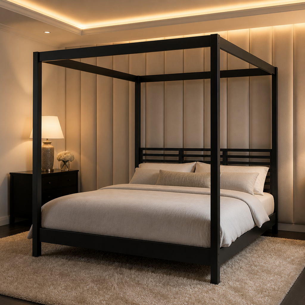 Solid Wood Black Bed Frame — hero image 1