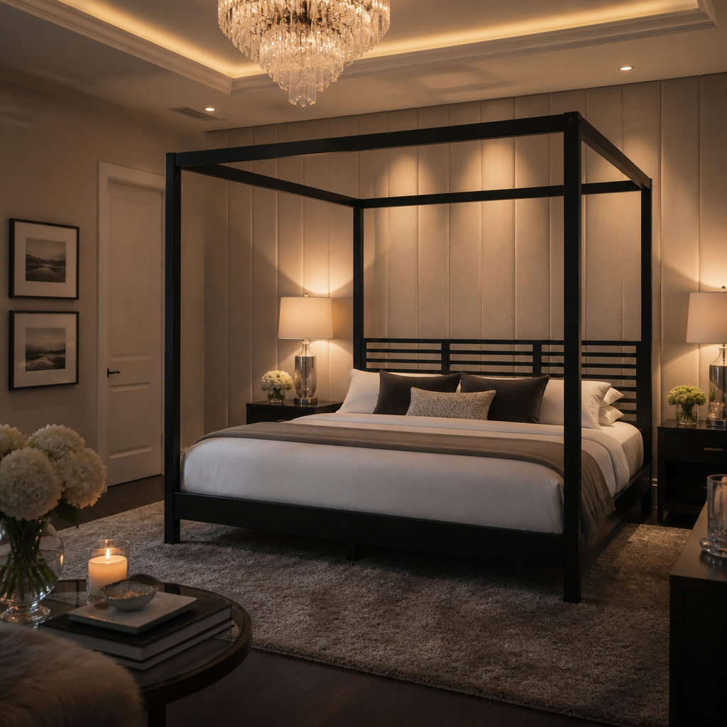 Solid Wood Black Bed Frame — lifestyle image 2