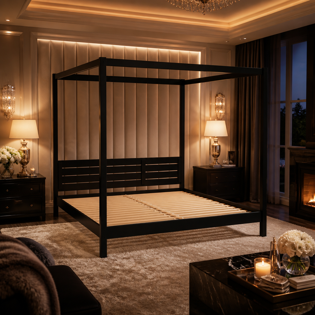 Solid Wood Black Bed Frame — lifestyle image 5