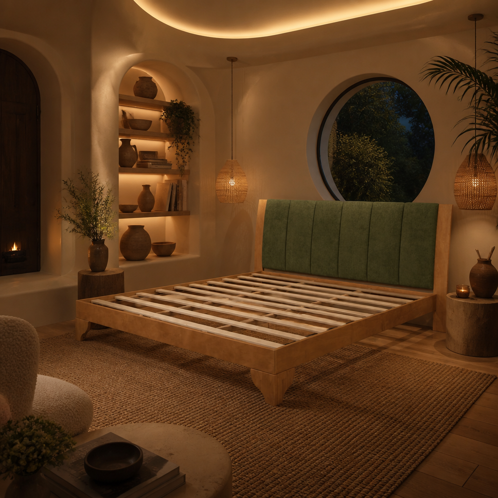 Size Mid-Century Solid Wood Bed Frame lifestyle image 3