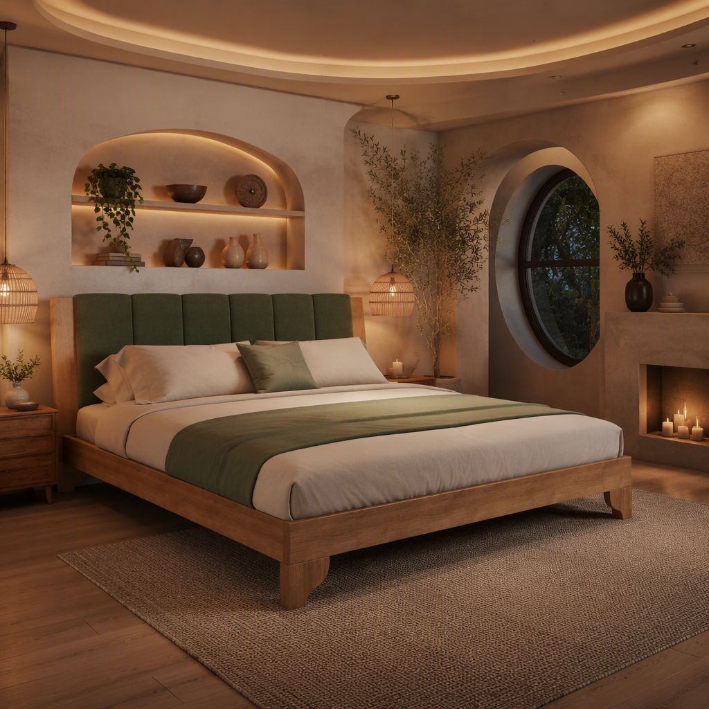Size Mid-Century Solid Wood Bed Frame lifestyle image 6