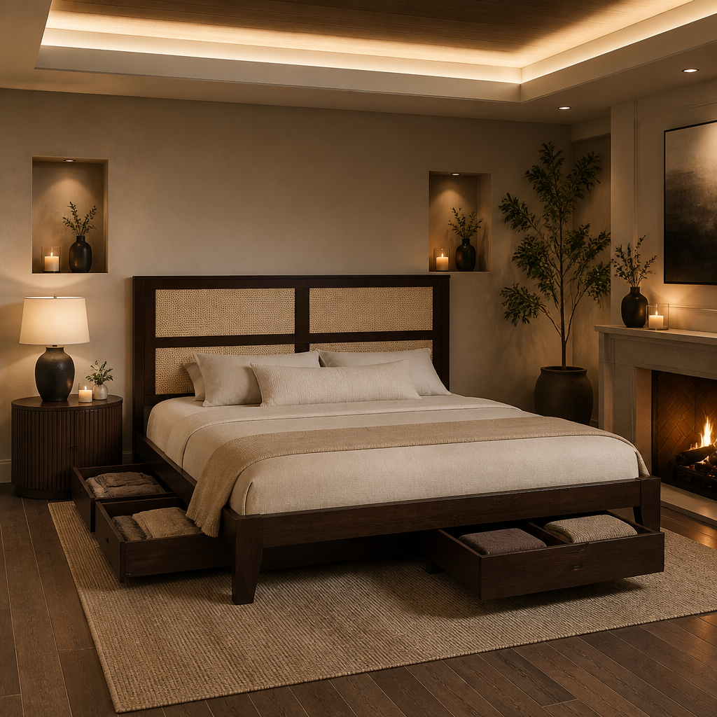 Size Modern Rattan Bed Frame lifestyle image 2