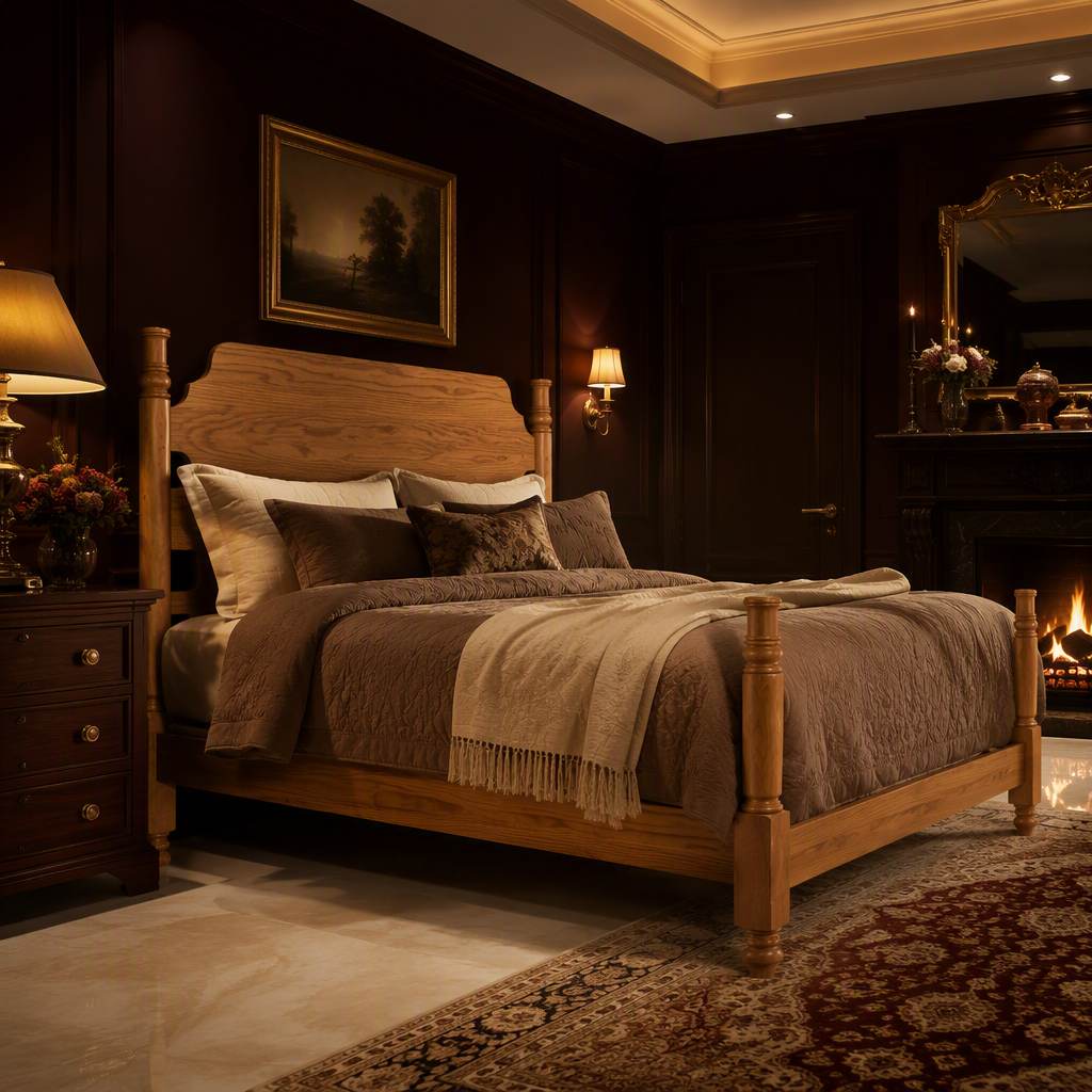 Spindle Vintage Walnut Bed Frame — lifestyle image 5