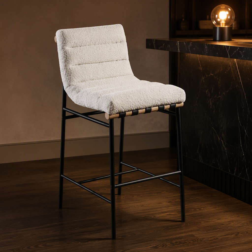 White Meridian Modern Boucle Bar Stool lifestyle image 1