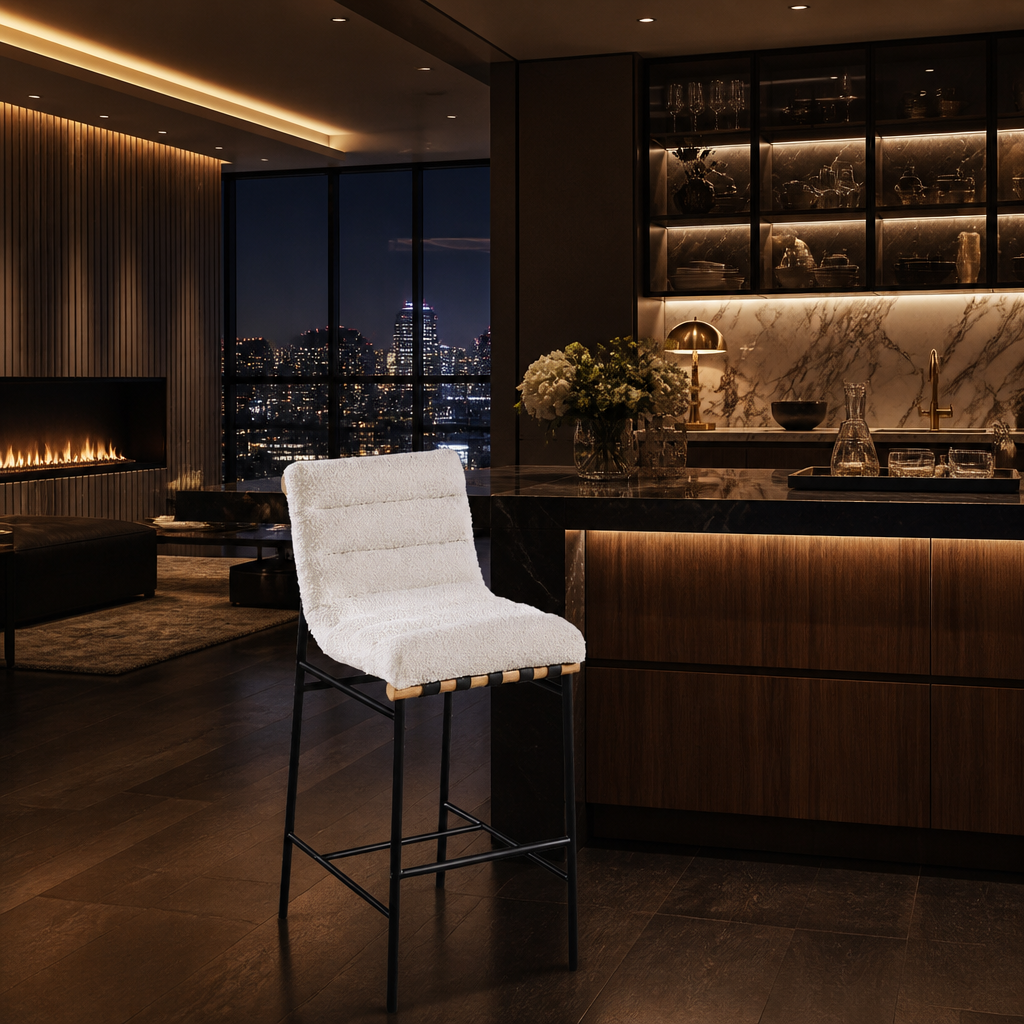White Meridian Modern Boucle Bar Stool lifestyle image 2