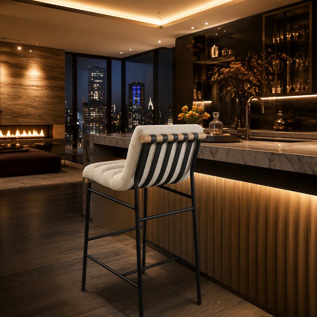 White Meridian Modern Boucle Bar Stool lifestyle image 4