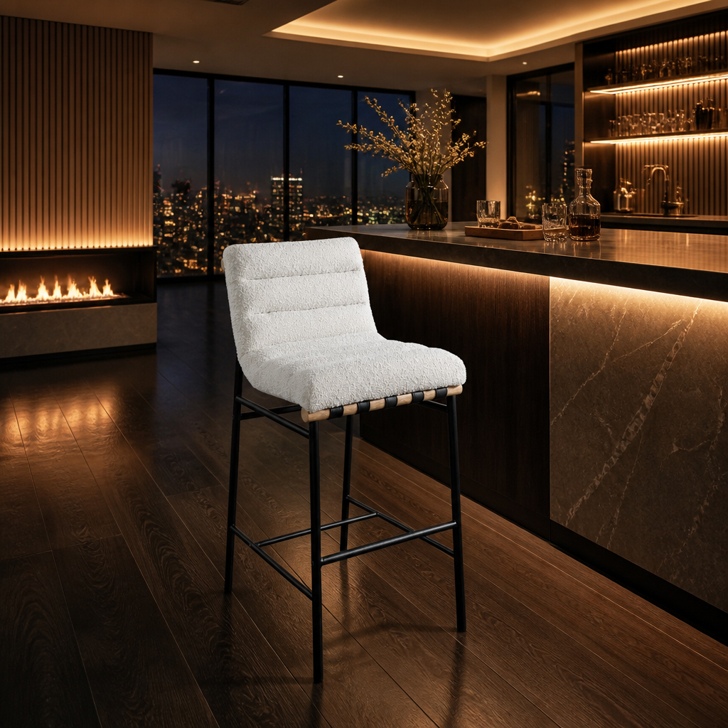 White Meridian Modern Boucle Bar Stool lifestyle image 6
