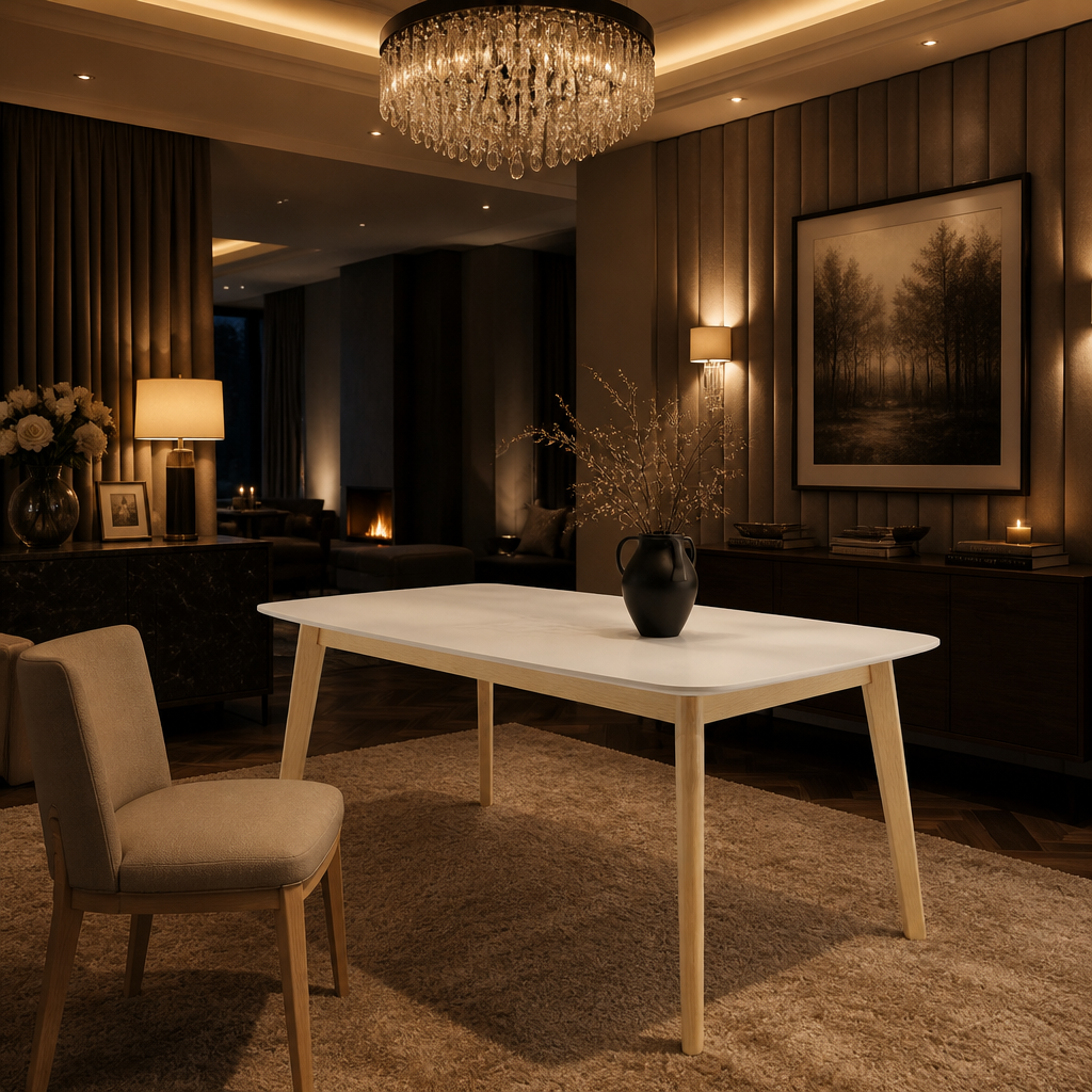 White Farmhouse Solid Wood Dining Table lifestyle image 2
