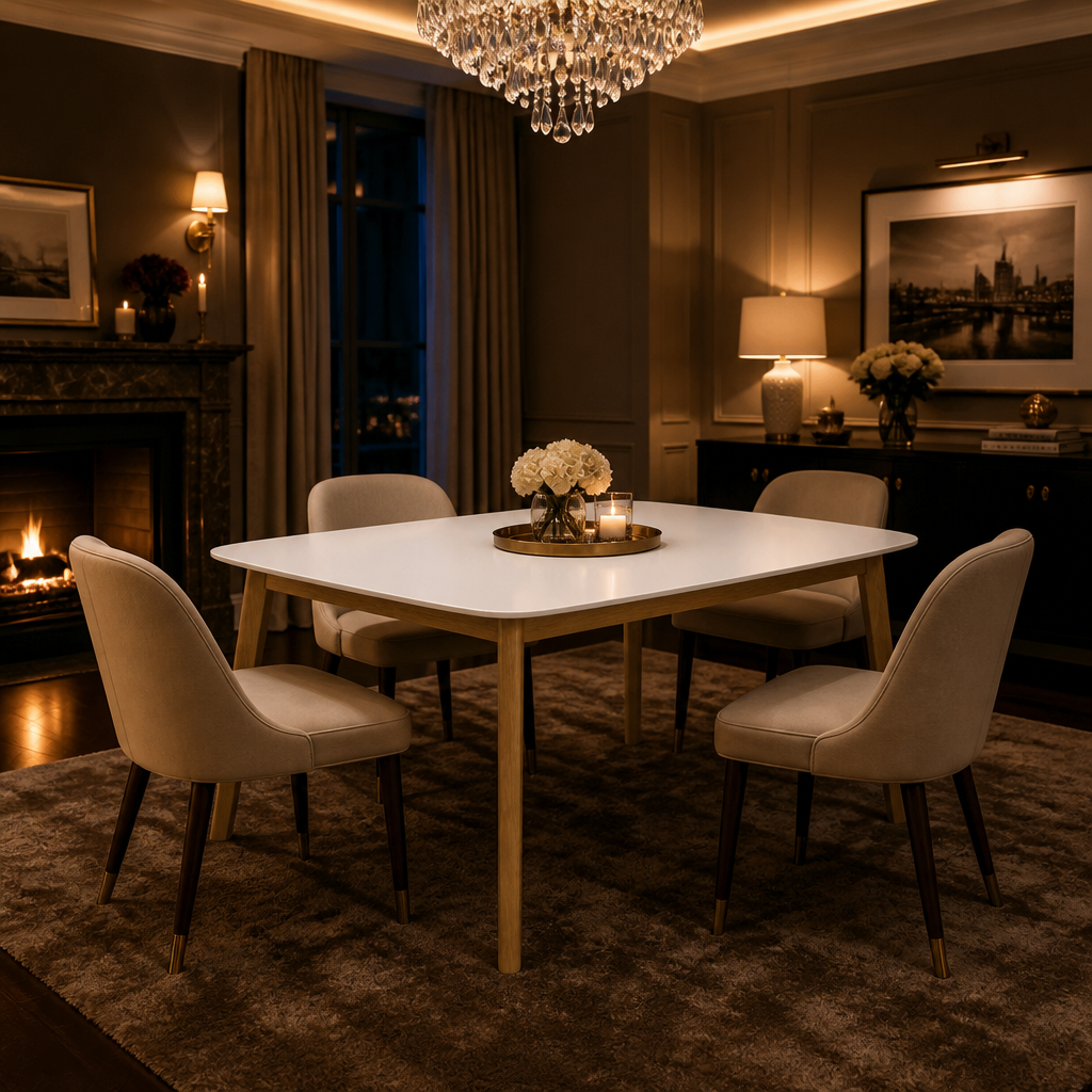 White Farmhouse Solid Wood Dining Table lifestyle image 4