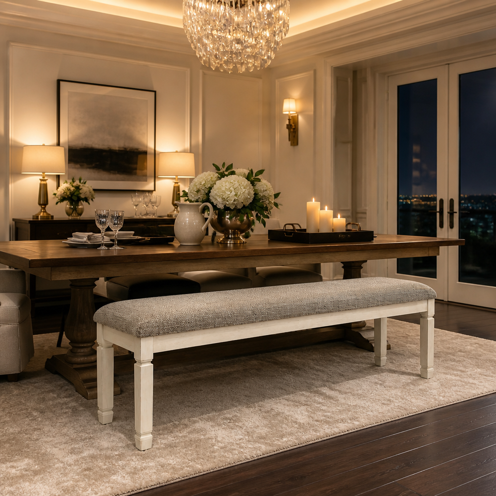 Signature Farmhouse Wood Bench — lifestyle image 3