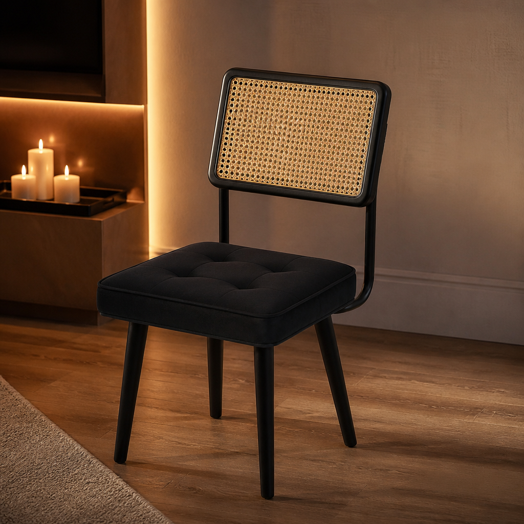 Rattan Mid-Century Velvet Dining Chair hero image 1