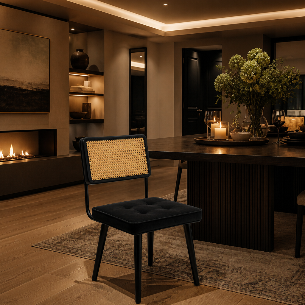 Rattan Mid-Century Velvet Dining Chair lifestyle image 2