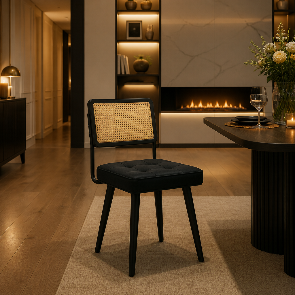 Rattan Mid-Century Velvet Dining Chair lifestyle image 3