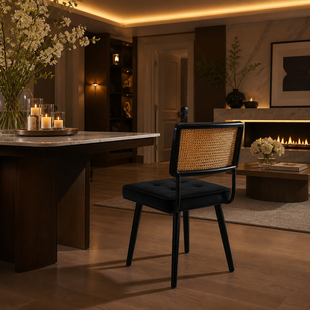 Rattan Mid-Century Velvet Dining Chair lifestyle image 4